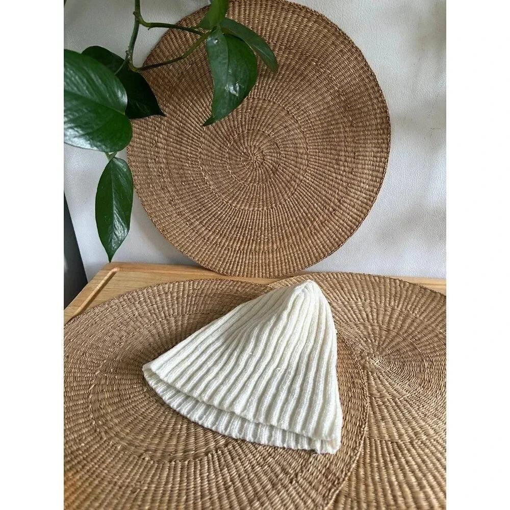 White textured striped Beanie hat